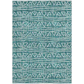 9' X 12' Teal Blue And Ivory Geometric Washable Indoor Outdoor Area Rug