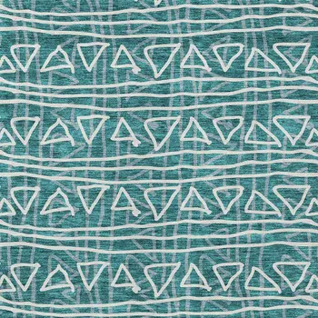 9' X 12' Teal Blue And Ivory Geometric Washable Indoor Outdoor Area Rug