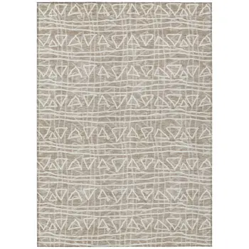 5' X 8' Taupe And Beige Geometric Washable Indoor Outdoor Area Rug