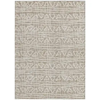 5' X 8' Taupe And Beige Geometric Washable Indoor Outdoor Area Rug