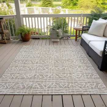10' X 14' Taupe And Beige Geometric Washable Indoor Outdoor Area Rug