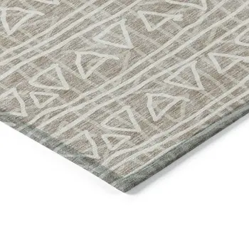 10' X 14' Taupe And Beige Geometric Washable Indoor Outdoor Area Rug