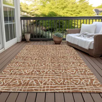 5' X 8' Terra Cotta Copper And Beige Geometric Washable Indoor Outdoor Area Rug