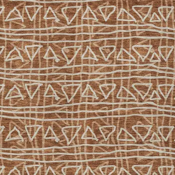 8' X 10' Terra Cotta Copper And Beige Geometric Washable Indoor Outdoor Area Rug