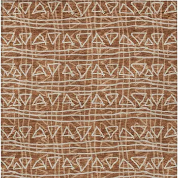 10' X 14' Terra Cotta Copper And Beige Geometric Washable Indoor Outdoor Area Rug