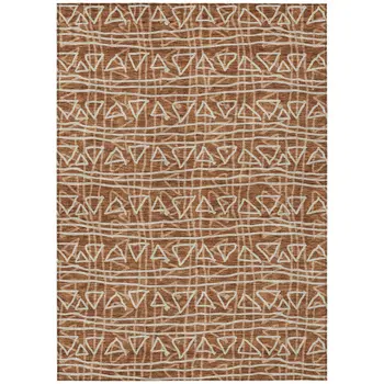 10' X 14' Terra Cotta Copper And Beige Geometric Washable Indoor Outdoor Area Rug
