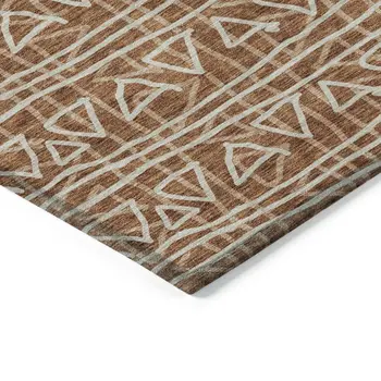 10' X 14' Terra Cotta Copper And Beige Geometric Washable Indoor Outdoor Area Rug