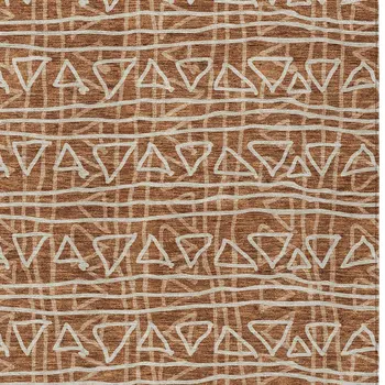 10' X 14' Terra Cotta Copper And Beige Geometric Washable Indoor Outdoor Area Rug