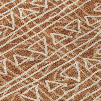 10' X 14' Terra Cotta Copper And Beige Geometric Washable Indoor Outdoor Area Rug