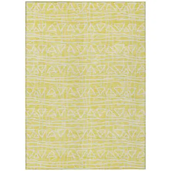 3' X 5' Yellow And Ivory Geometric Washable Indoor Outdoor Area Rug