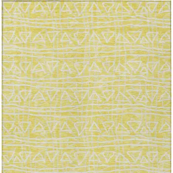 3' X 5' Yellow And Ivory Geometric Washable Indoor Outdoor Area Rug