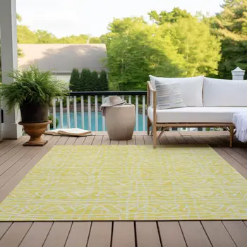 3' X 5' Yellow And Ivory Geometric Washable Indoor Outdoor Area Rug