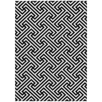 3' X 5' Black And Ivory Geometric Washable Indoor Outdoor Area Rug
