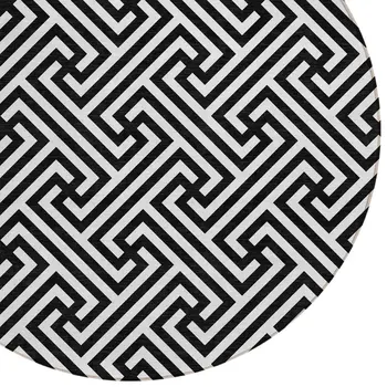 8' Black And Ivory Round Geometric Washable Indoor Outdoor Area Rug