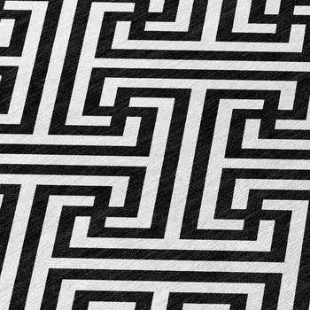 8' Black And Ivory Round Geometric Washable Indoor Outdoor Area Rug