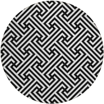 8' Black And Ivory Round Geometric Washable Indoor Outdoor Area Rug