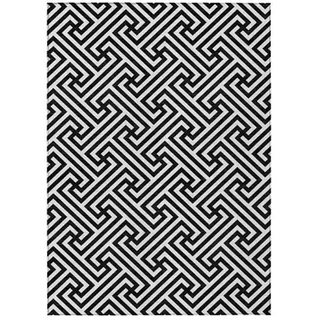 10' X 14' Black And Ivory Geometric Washable Indoor Outdoor Area Rug