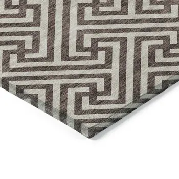 5' X 8' Brown And Beige Geometric Washable Indoor Outdoor Area Rug