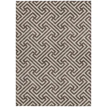 8' X 10' Brown And Beige Geometric Washable Indoor Outdoor Area Rug