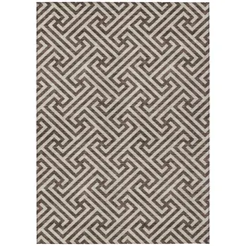 9' X 12' Brown And Beige Geometric Washable Indoor Outdoor Area Rug