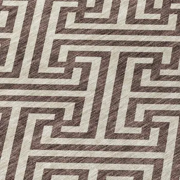 10' X 14' Brown And Beige Geometric Washable Indoor Outdoor Area Rug