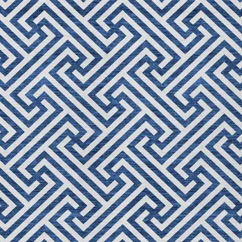 3' X 5' Blue And Ivory Geometric Washable Indoor Outdoor Area Rug