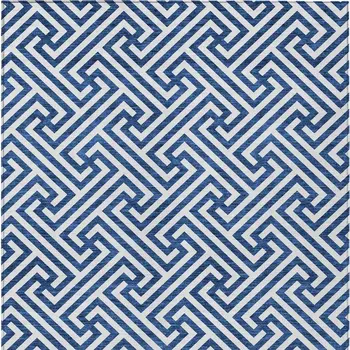5' X 8' Blue And Ivory Geometric Washable Indoor Outdoor Area Rug