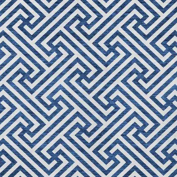 5' X 8' Blue And Ivory Geometric Washable Indoor Outdoor Area Rug