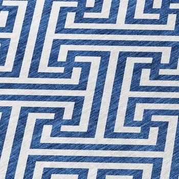 5' X 8' Blue And Ivory Geometric Washable Indoor Outdoor Area Rug