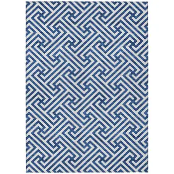 8' X 10' Blue And Ivory Geometric Washable Indoor Outdoor Area Rug