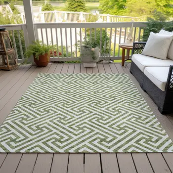 3' X 5' Green And Beige Geometric Washable Indoor Outdoor Area Rug