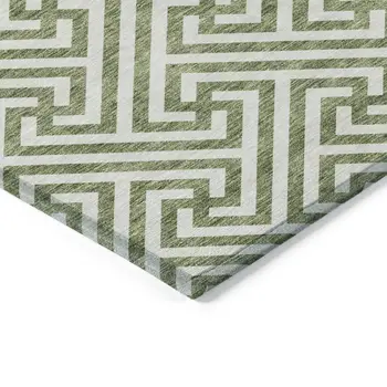 5' X 8' Green And Beige Geometric Washable Indoor Outdoor Area Rug
