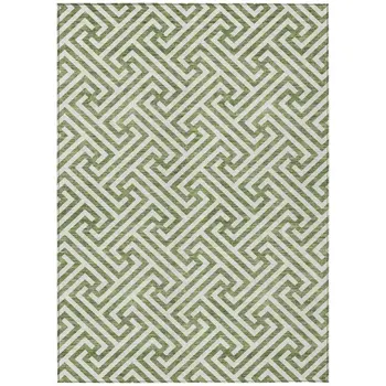 8' X 10' Green And Beige Geometric Washable Indoor Outdoor Area Rug