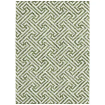 9' X 12' Green And Beige Geometric Washable Indoor Outdoor Area Rug