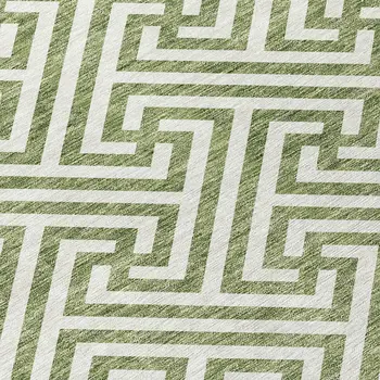9' X 12' Green And Beige Geometric Washable Indoor Outdoor Area Rug