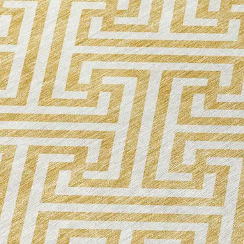 8' Gold And Ivory Round Geometric Washable Indoor Outdoor Area Rug