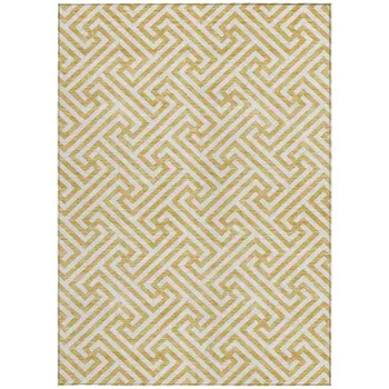 9' X 12' Gold And Ivory Geometric Washable Indoor Outdoor Area Rug