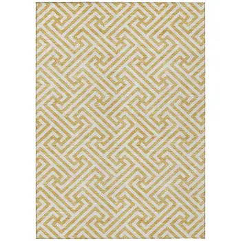 9' X 12' Gold And Ivory Geometric Washable Indoor Outdoor Area Rug