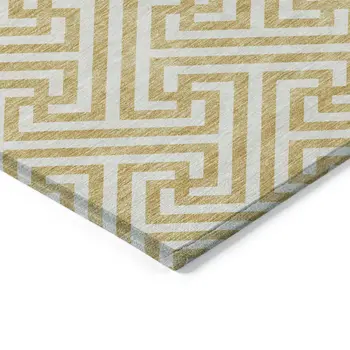 9' X 12' Gold And Ivory Geometric Washable Indoor Outdoor Area Rug