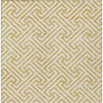 9' X 12' Gold And Ivory Geometric Washable Indoor Outdoor Area Rug