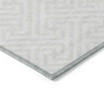 3' X 5' Ivory And Beige Geometric Washable Indoor Outdoor Area Rug