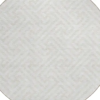 8' Ivory And Beige Round Geometric Washable Indoor Outdoor Area Rug