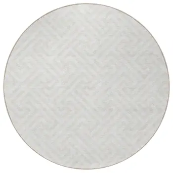 8' Ivory And Beige Round Geometric Washable Indoor Outdoor Area Rug