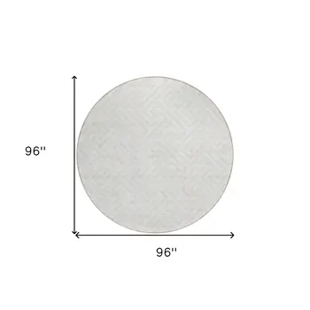 8' Ivory And Beige Round Geometric Washable Indoor Outdoor Area Rug