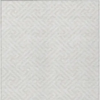 9' X 12' Ivory And Beige Geometric Washable Indoor Outdoor Area Rug