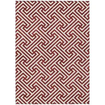 3' X 5' Merlot And Ivory Geometric Washable Indoor Outdoor Area Rug