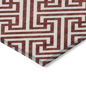 3' X 5' Merlot And Ivory Geometric Washable Indoor Outdoor Area Rug