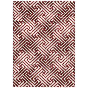 3' X 5' Merlot And Ivory Geometric Washable Indoor Outdoor Area Rug