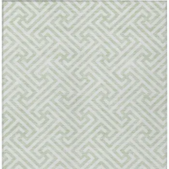 5' X 8' Mint Green Artichoke Green And Ivory Geometric Washable Indoor Outdoor Area Rug