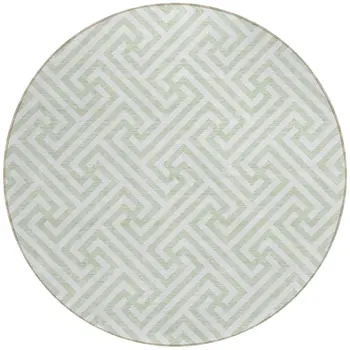 8' Mint Green Artichoke Green And Ivory Round Geometric Washable Indoor Outdoor Area Rug
